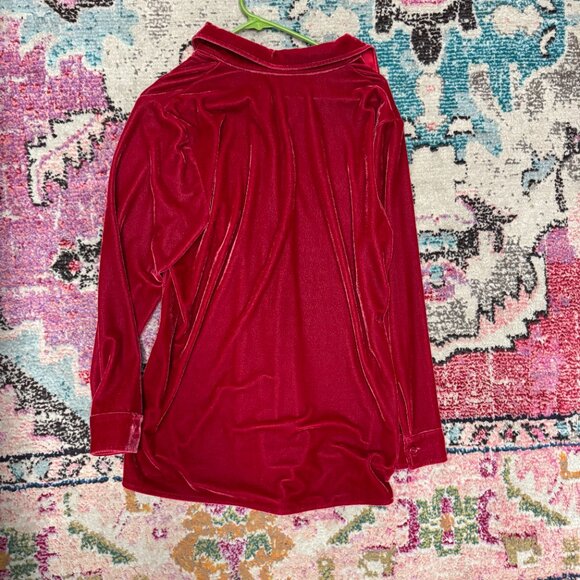 Soft Surroundings Red Velvet Button-Up Long Sleeve Tunic Shirt Womens Size M - Picture 3 of 3